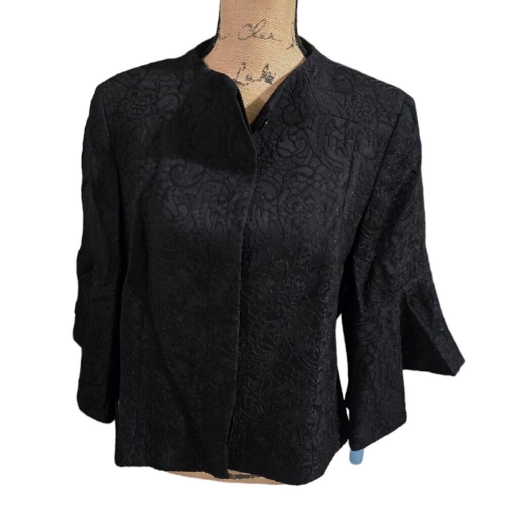 Preston & York Black Embroidered Bell Sleeve Cropped Jacket Size 12